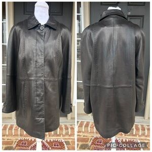 Vintage 90s y2k Black Lambskin Gallery Leather Long Jacket M